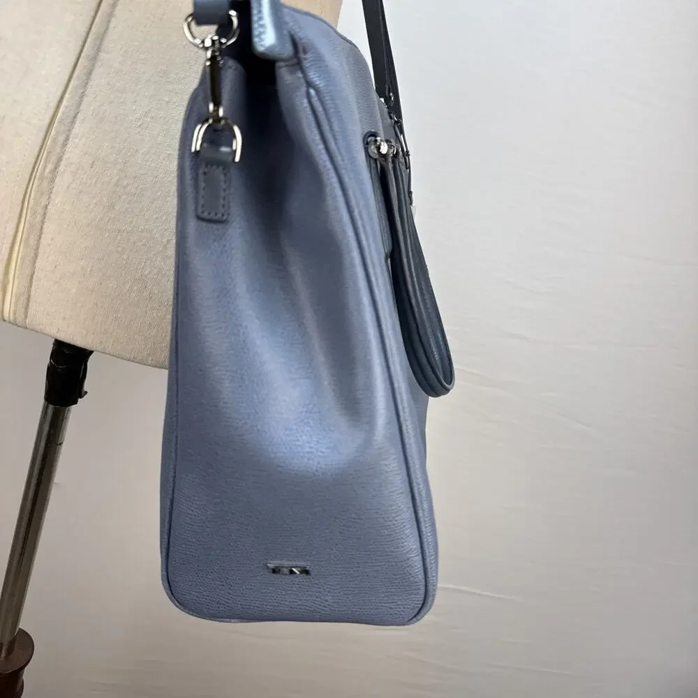 Tumi Sinclair Elaine Commuter‎ Brief Tote Bag Cornflower Blue Leather Crossbody
